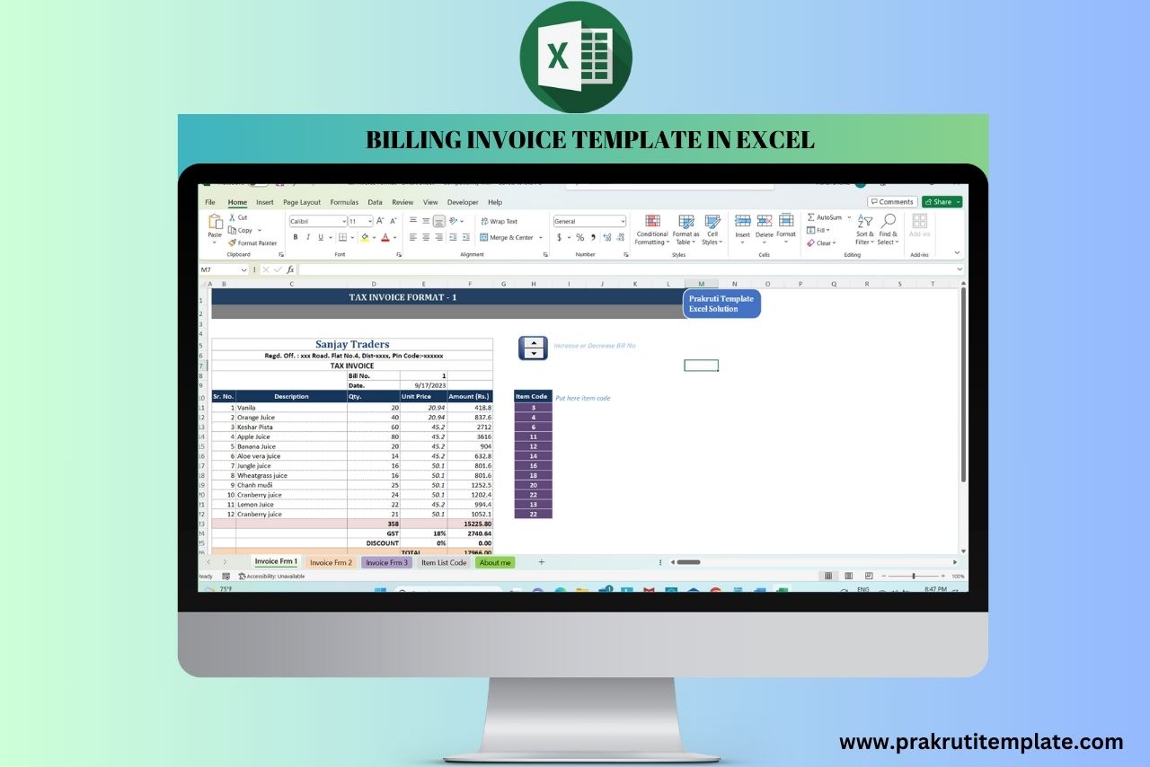 Billing Invoice Template in Excel | High Quality Excel, PDF, Word Templates