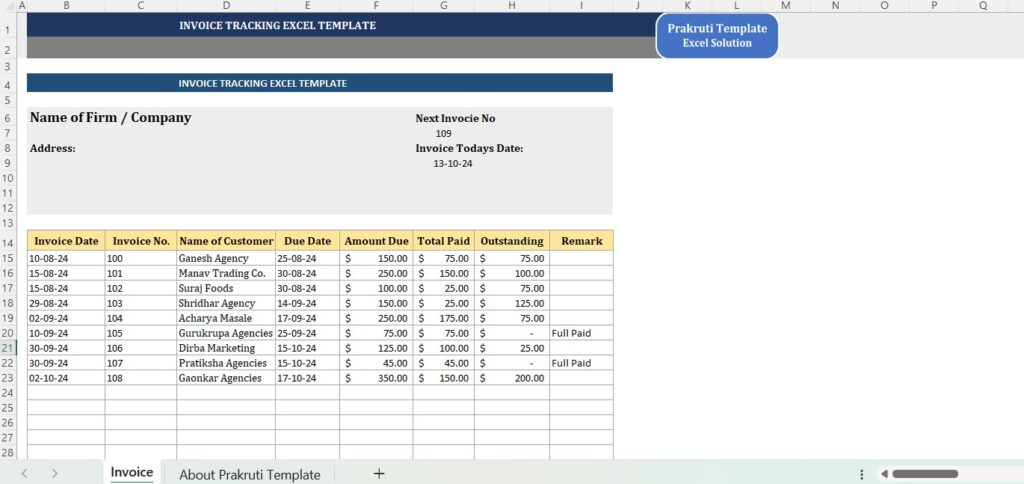 INVOICE TRACKING EXCEL TEMPLATE 