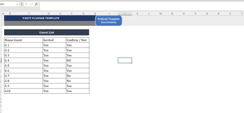 Party Planner Excel Template