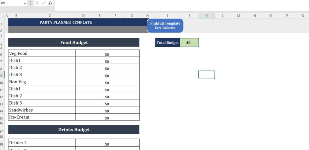 Party Planner Excel Template