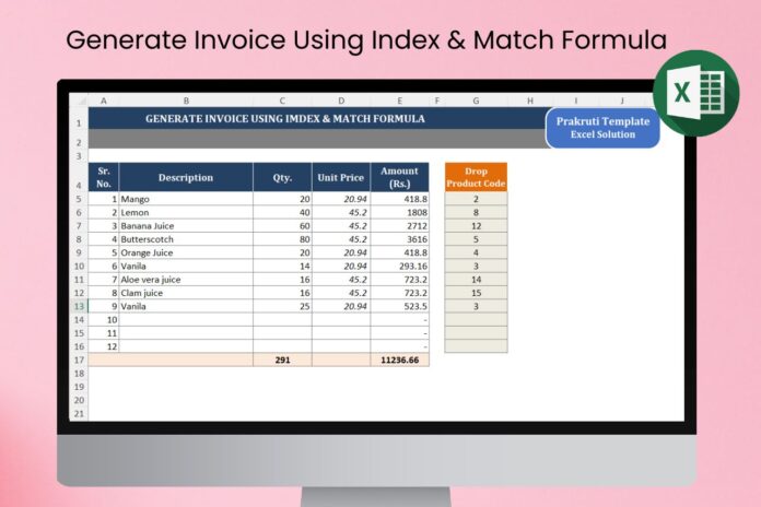 Generate Invoice Using Index & Match Formula