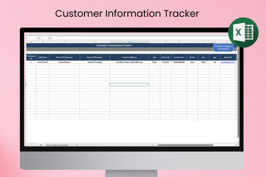 Customer Information Tracker in Excel | Prakruti Digital Template