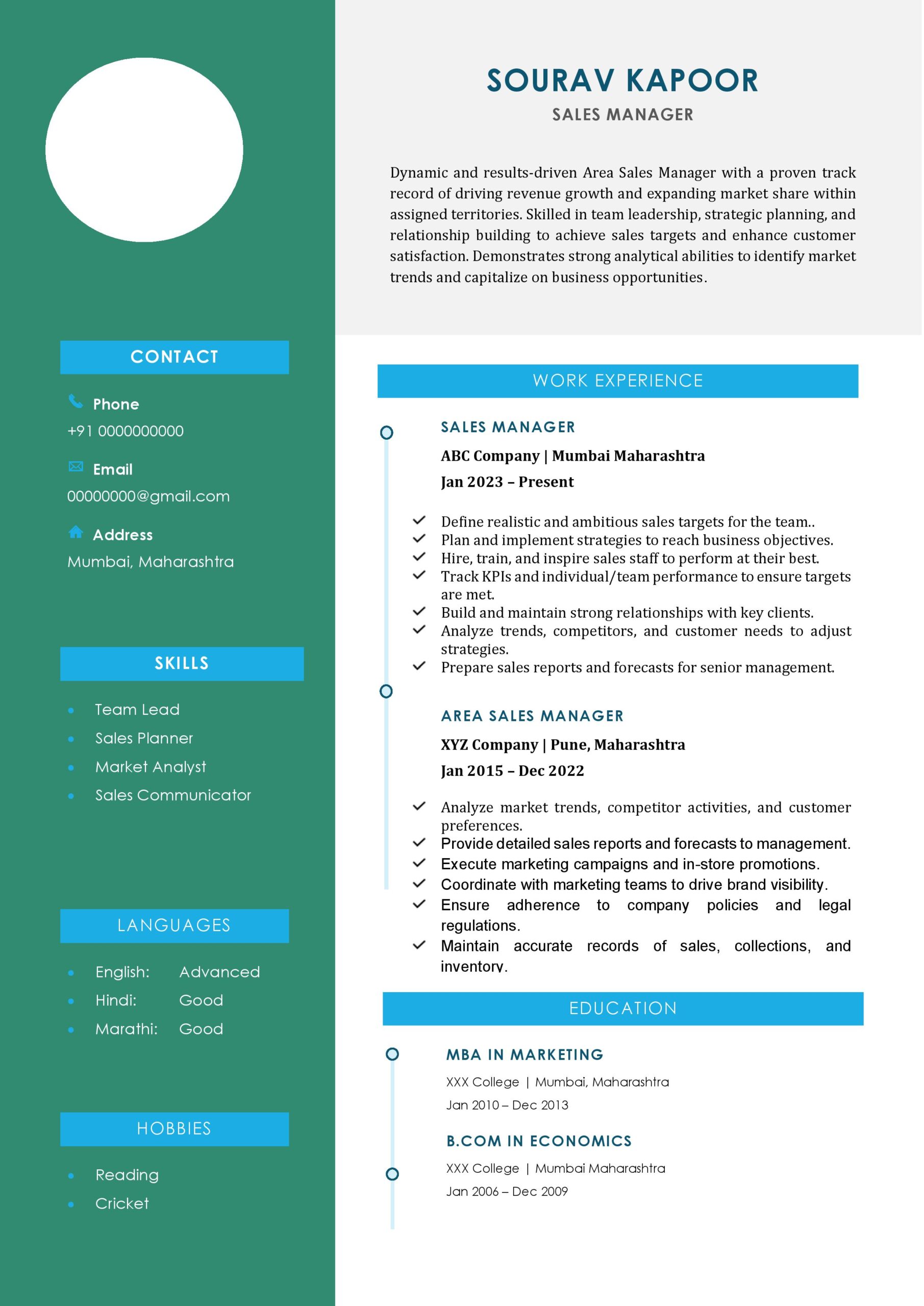Free Professional Sales Resume Templates in Word | Prakruti Digital ...