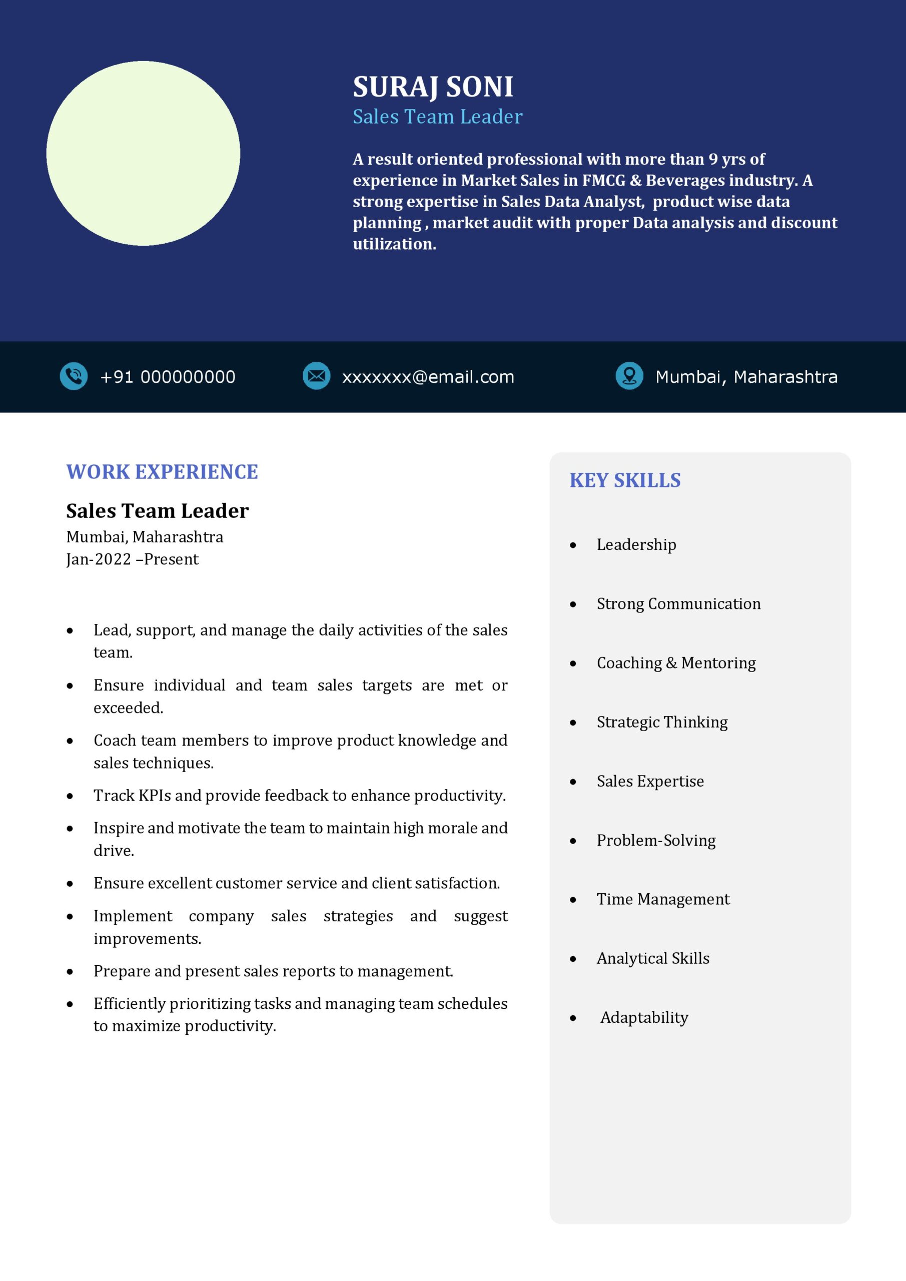 Free Professional Sales Resume Templates in Word | Prakruti Digital ...