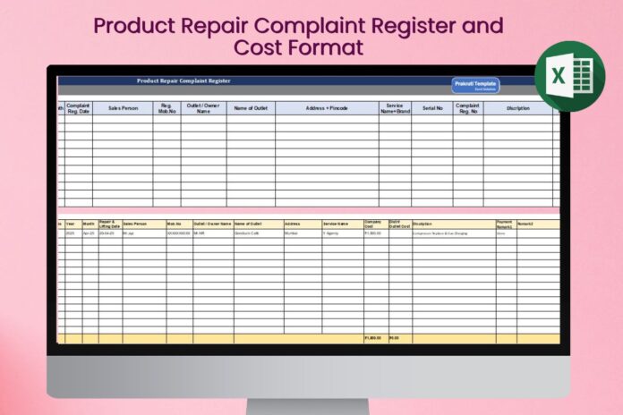 Product Repair Complaint Register and Cost Format
