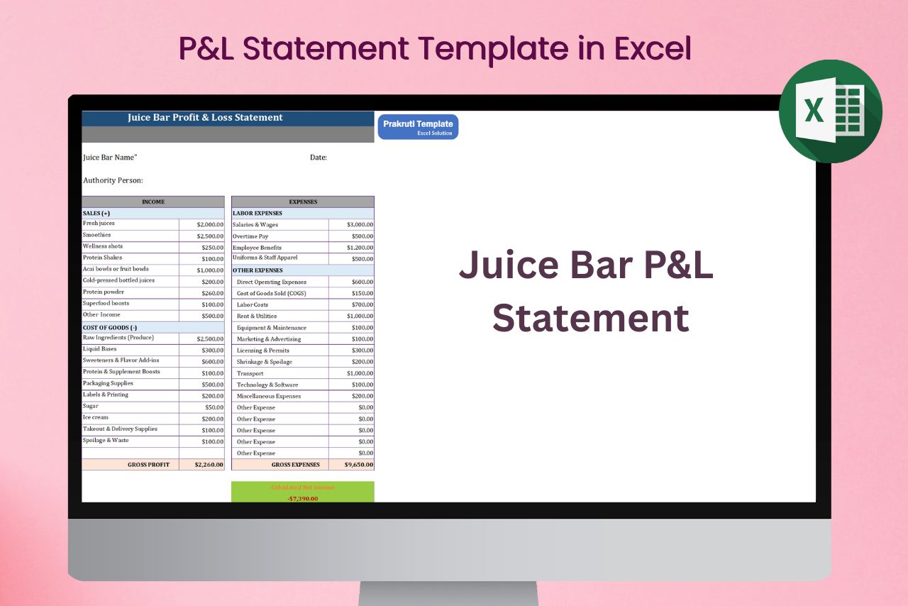 P&L Statement Templates in Excel