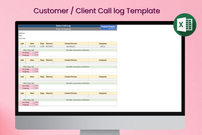 Call log Template in Excel