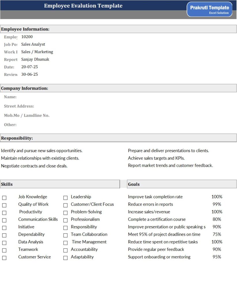 Sales Employee Evaluation Template
