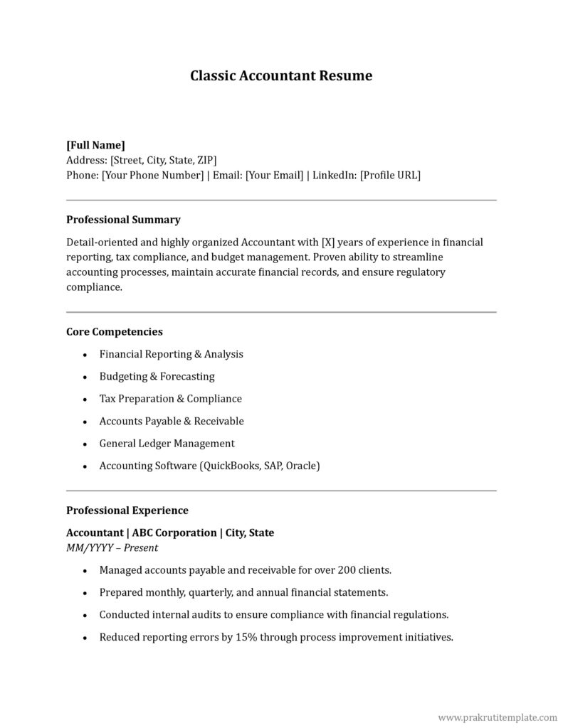 Classic Accountant Resume