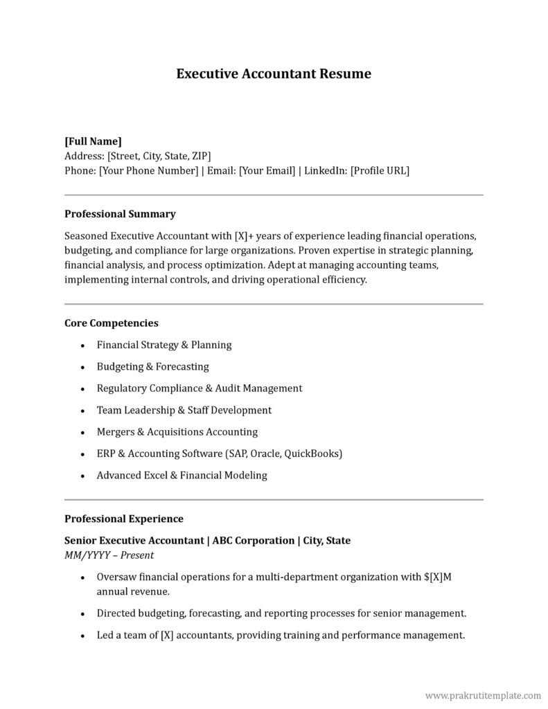 Executive Accountant Resume