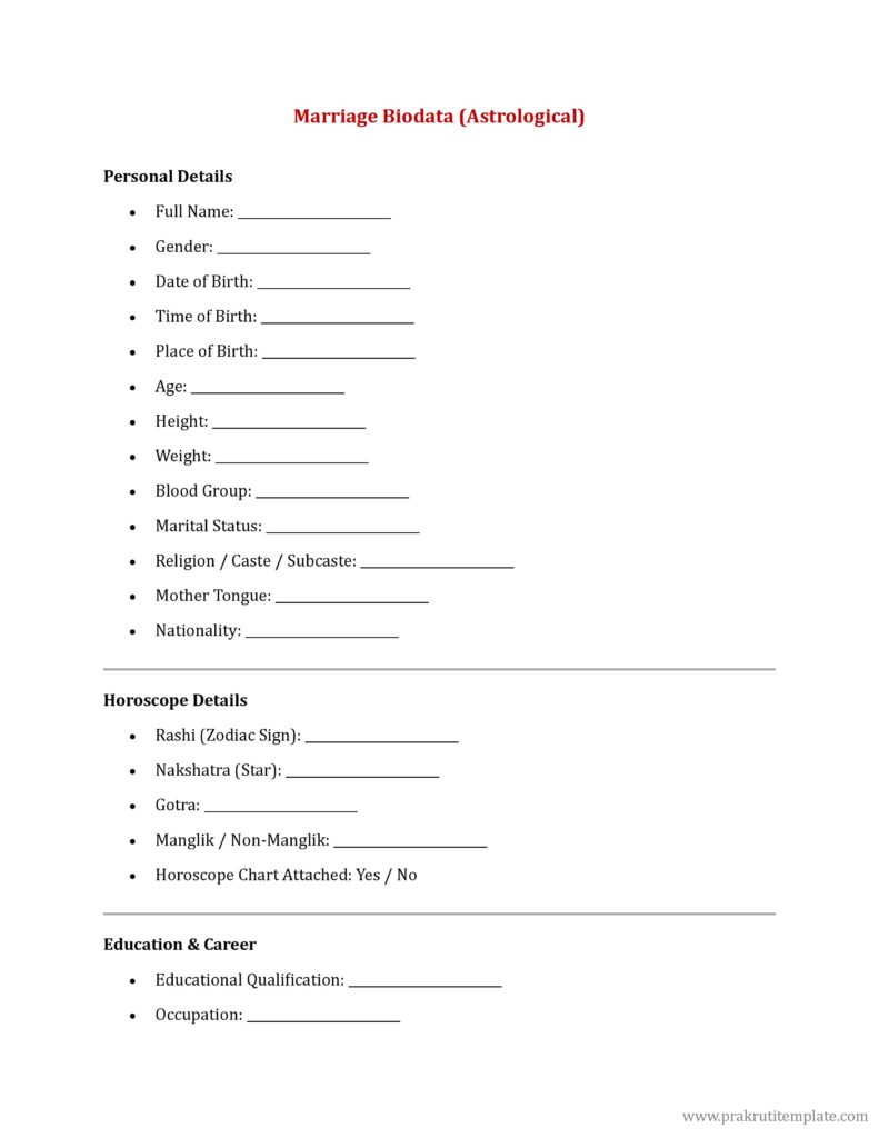 Marriage Biodata (Astrological)