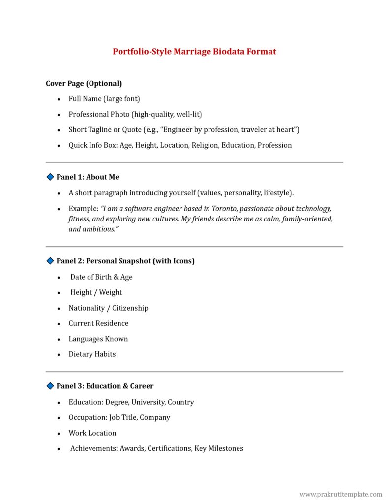 Portfolio-Style Marriage Biodata Format