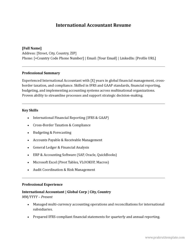 International Accountant Resume