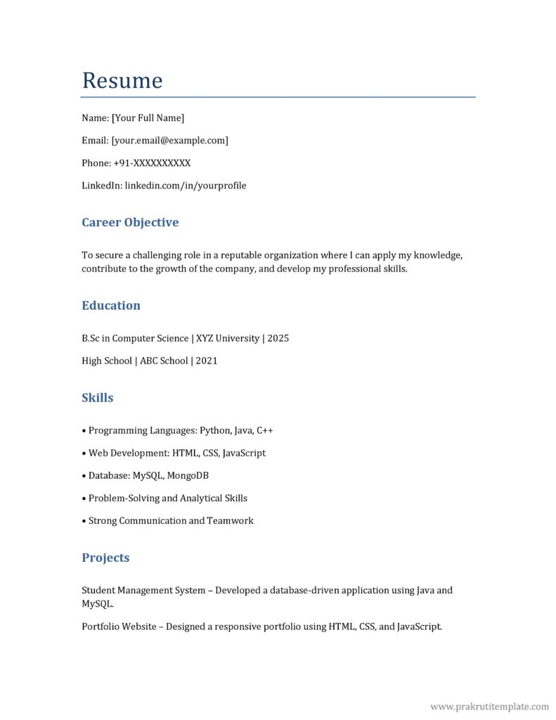 ATS Friendly Fresher Resume