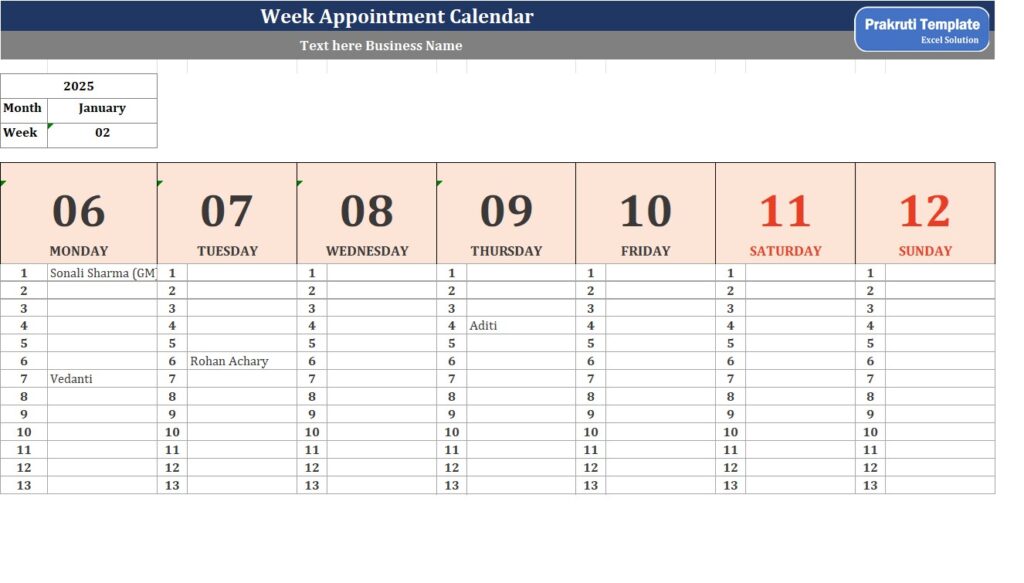 Free Professional Appointment Calendar Template in Excel