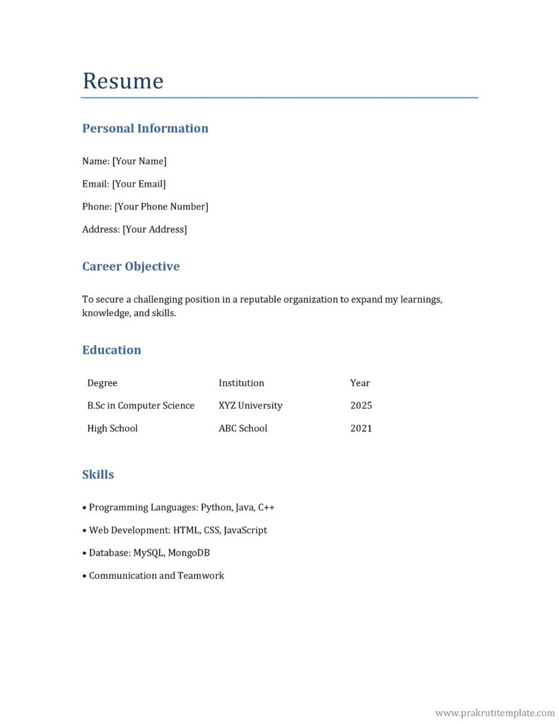 Basic Fresher Resume 