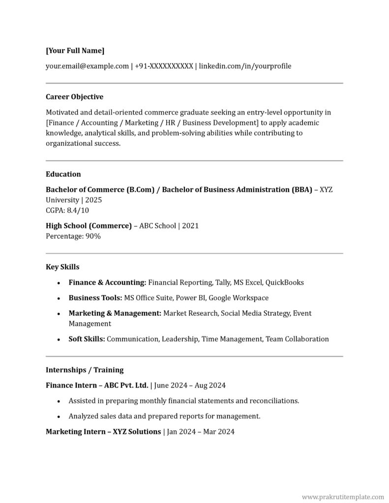  Business Commerce Fresher Resume 