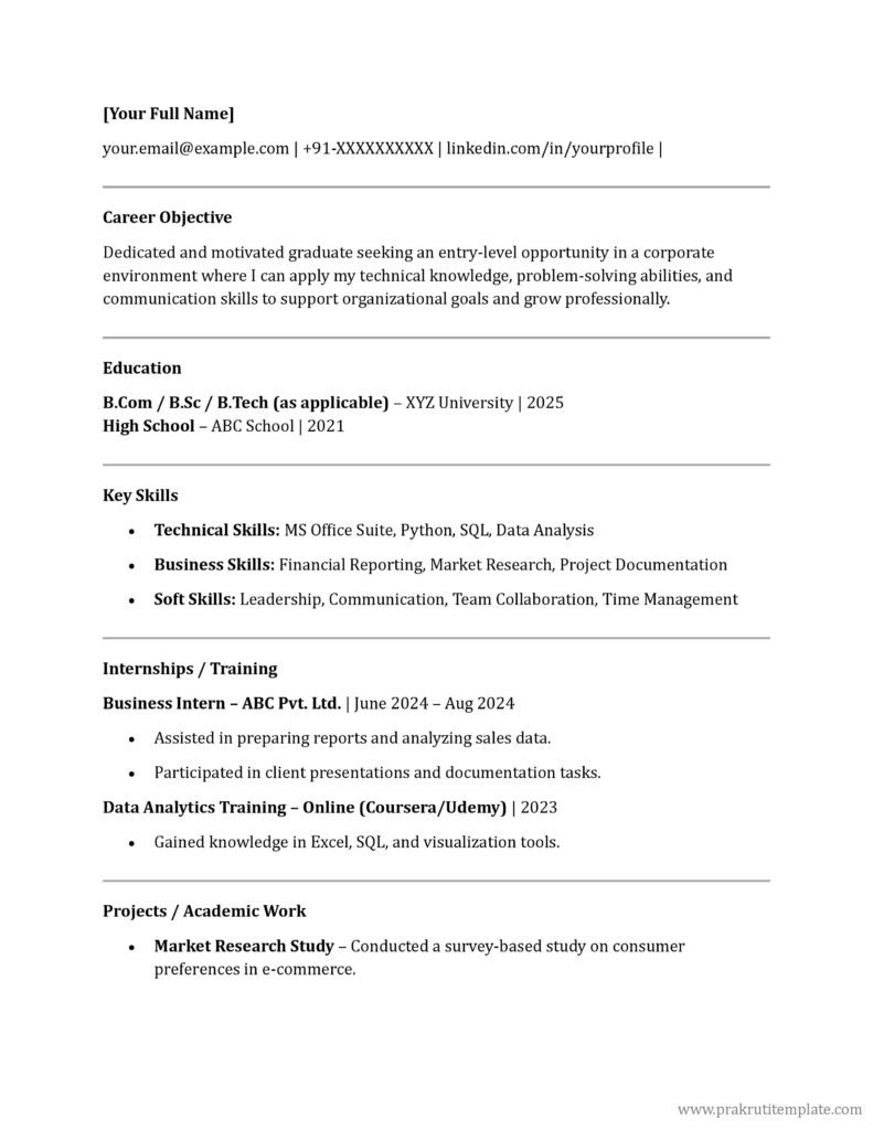 Corporate Professional Fresher Resume 