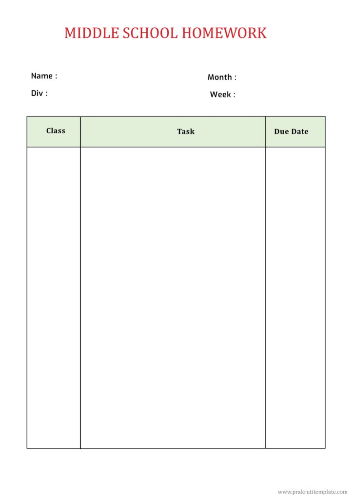Middle School Homework Planner