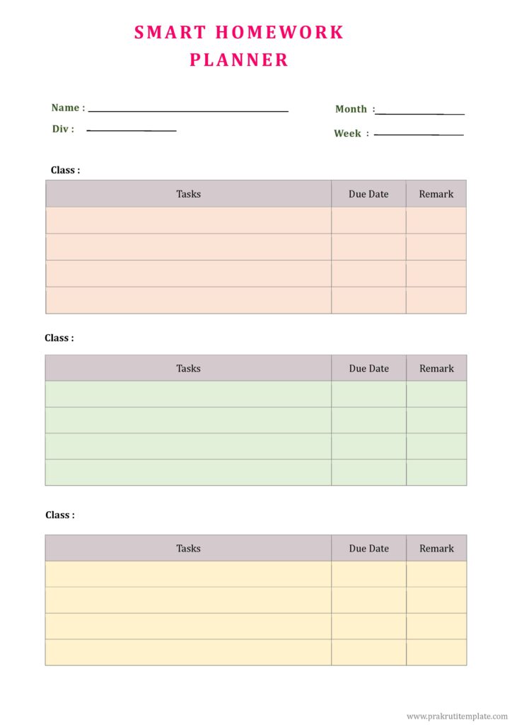 Printable Homework Planners