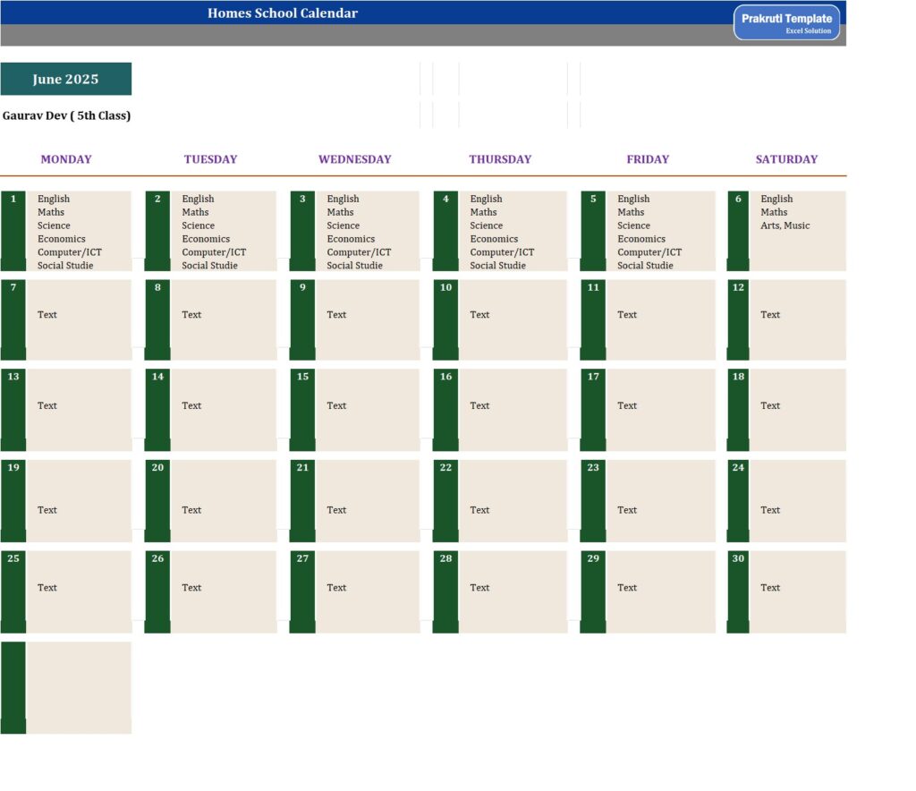 Homes School Calendar Template