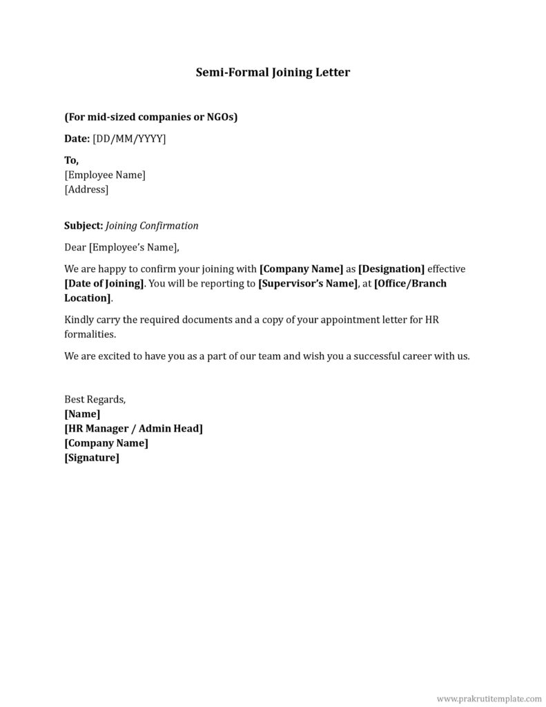 Semi-Formal Joining Letter