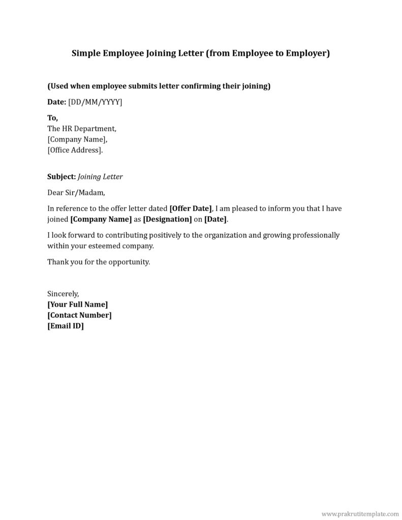 Simple Employee Joining Letter