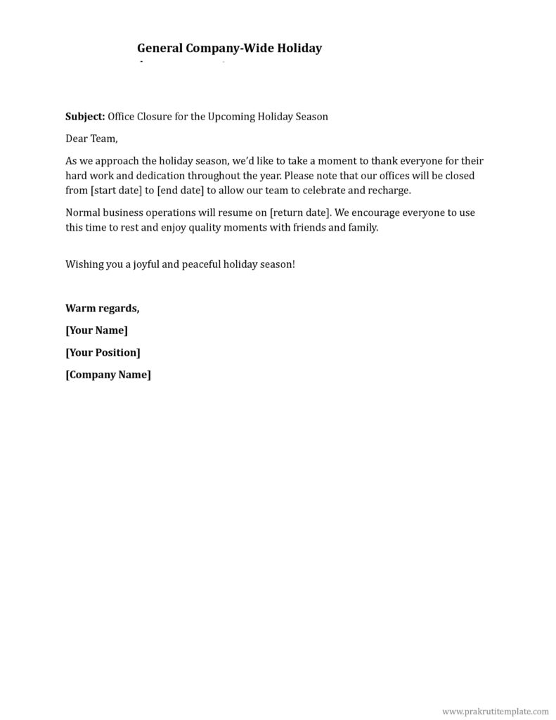 General Company-Wide Holiday Announcement