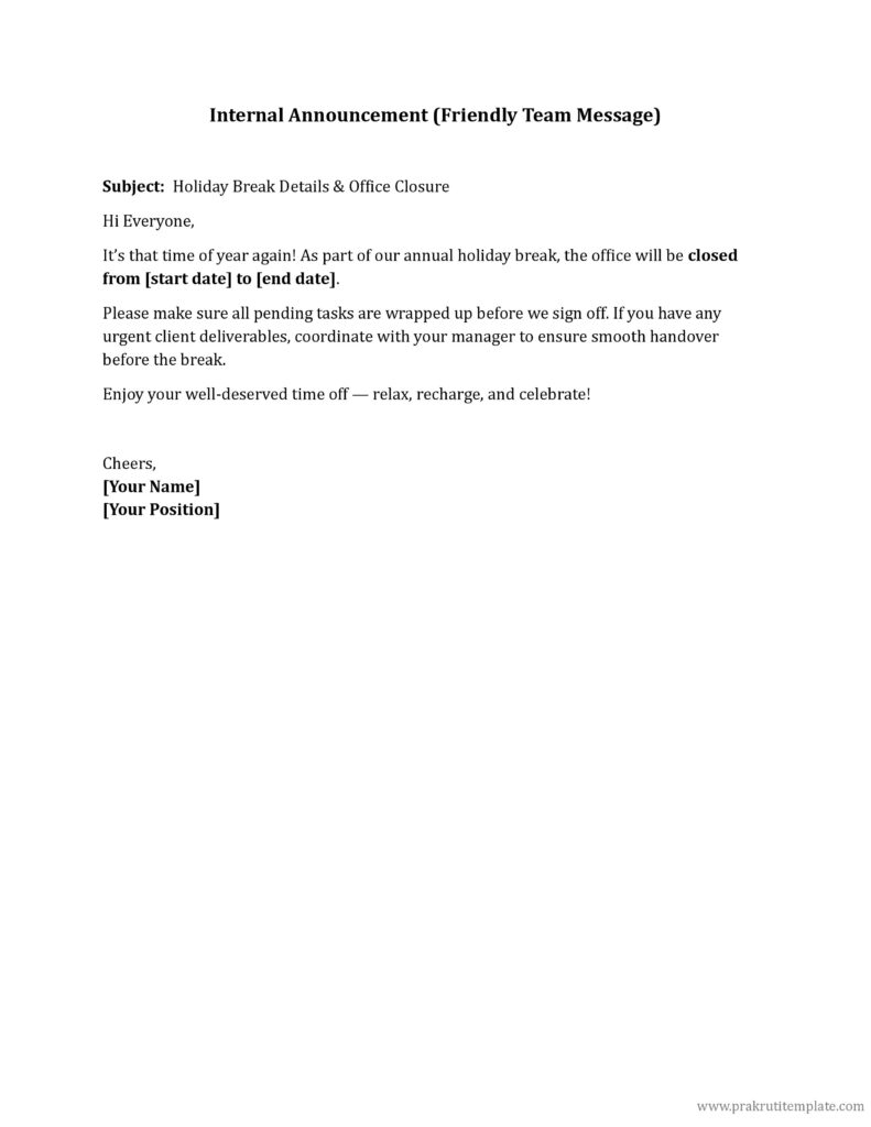 Internal Announcement (Friendly Team Message)