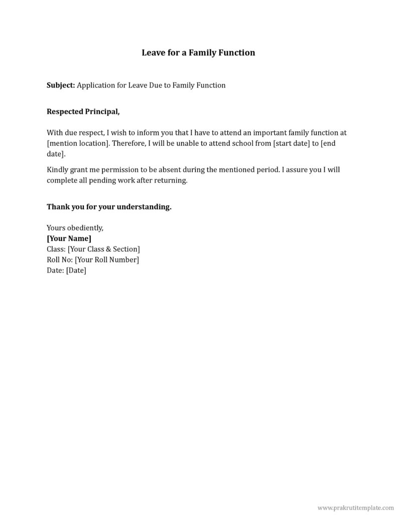 Leave for a Family Function