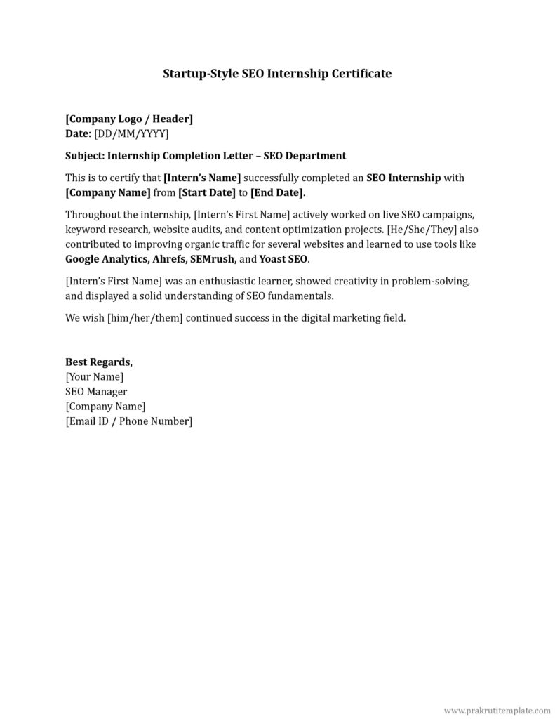 Startup-Style SEO Internship Certificate