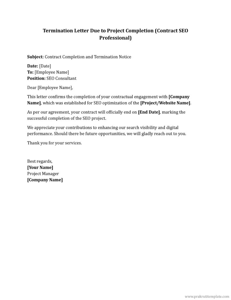 Termination Letter Due to Project Completion (Contract SEO Professional)
