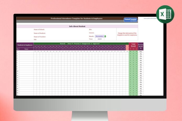 Professional Attendance Template for Students & Employees