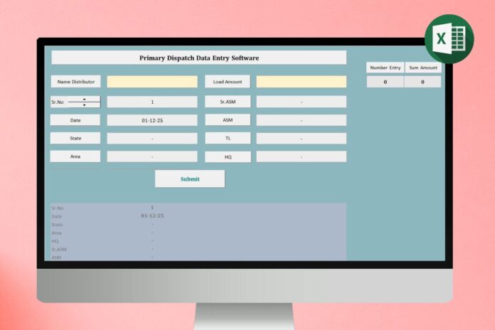 Smart Primary Dispatch Data Entry Software in Excel