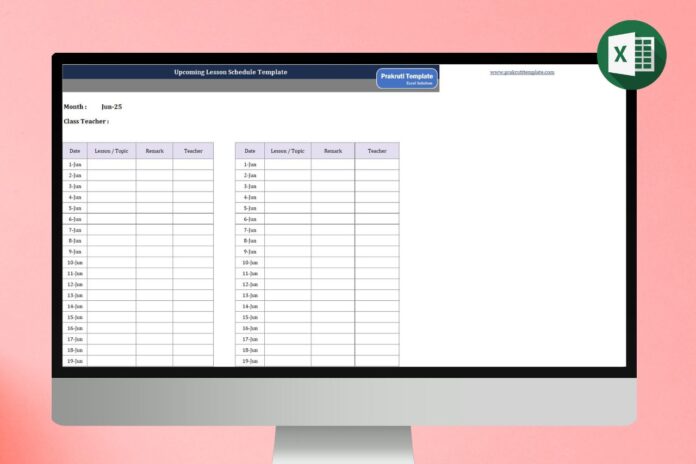Upcoming Lesson Schedule Template