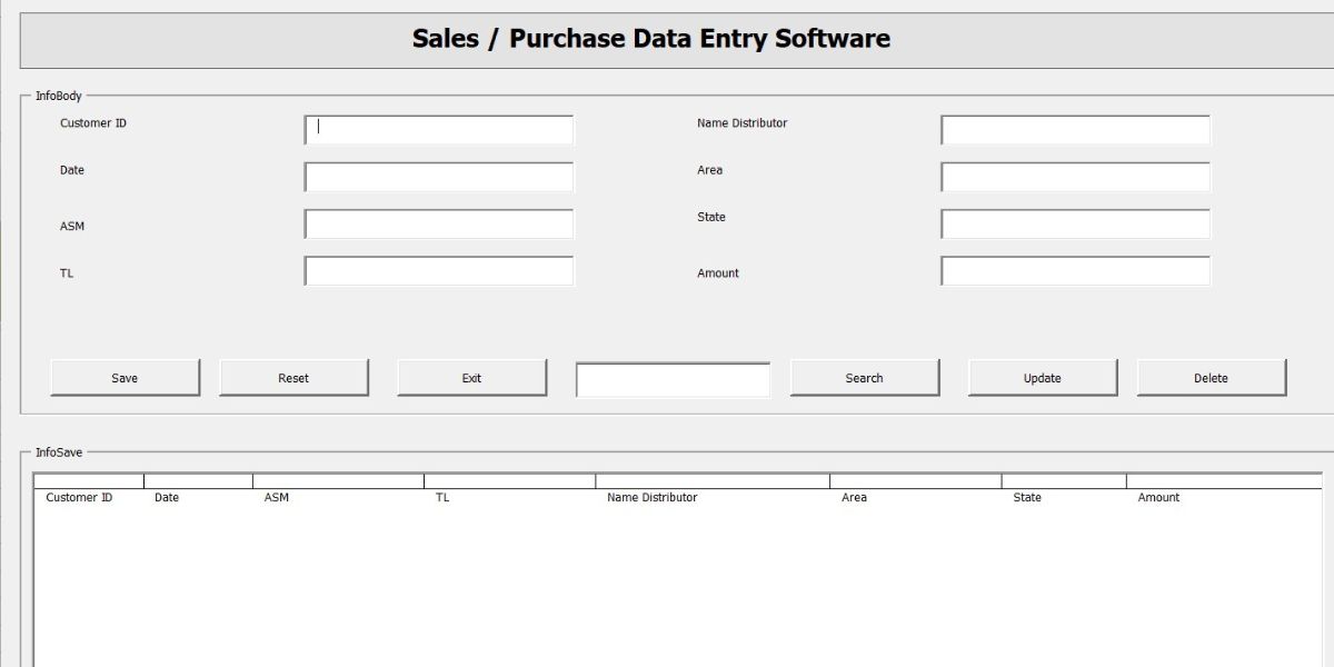 Sales & Purchase Data Entry Software Template