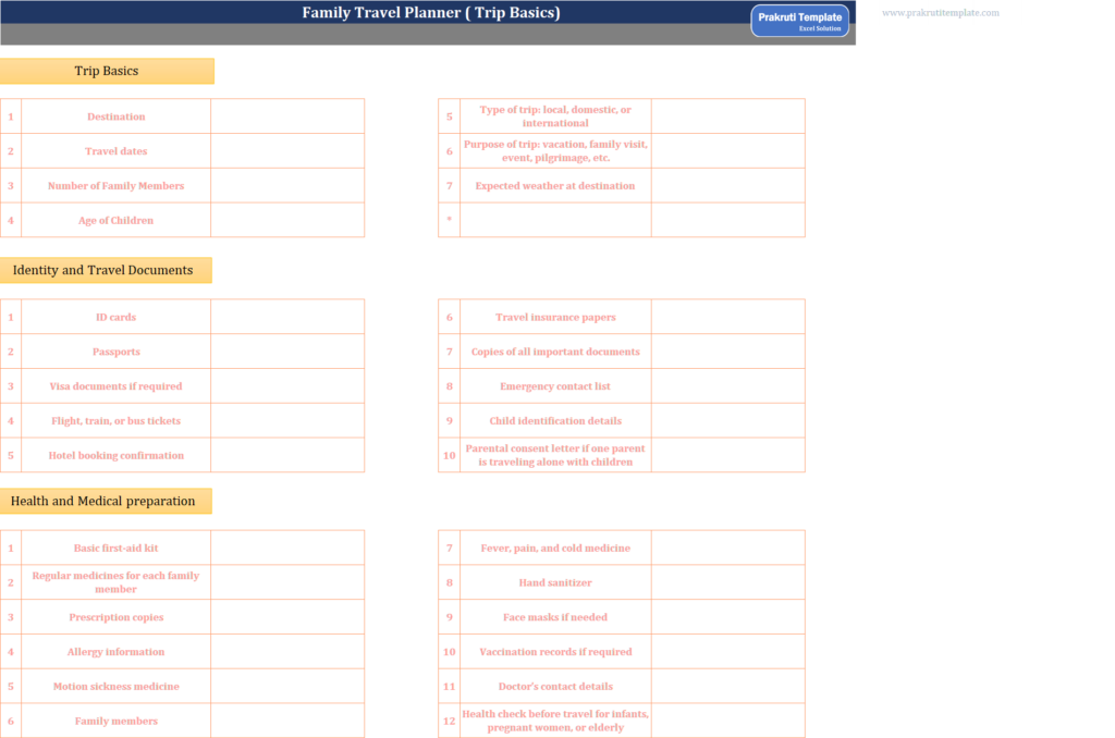 Family Travel Planner in Excel for Easy Vacation Planning