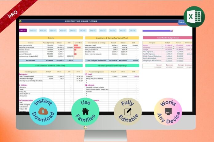 Best Editable Home Monthly Budget Planner for Families & Individuals